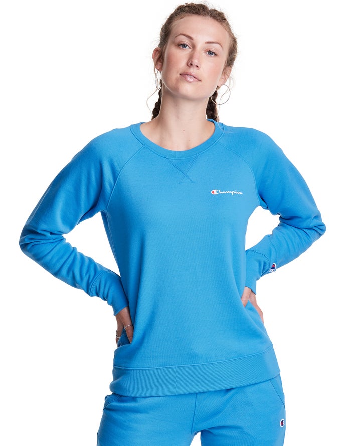 Champion Powerblend Fleece Classic Crew Script Logo Sweatshirt Dames - Blauw - Belgie 9847IRLFC